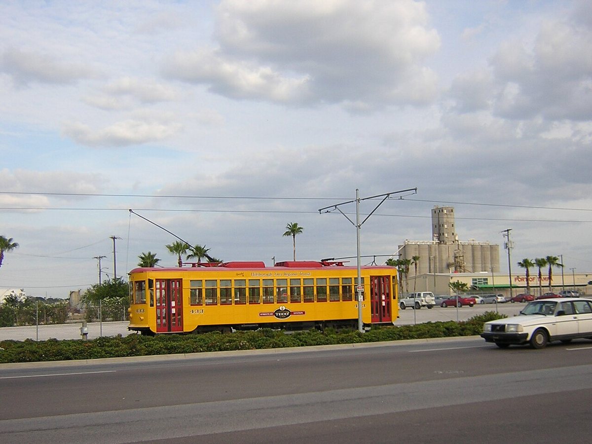 a historic streetcar on the TECO Line tracks in Tampa