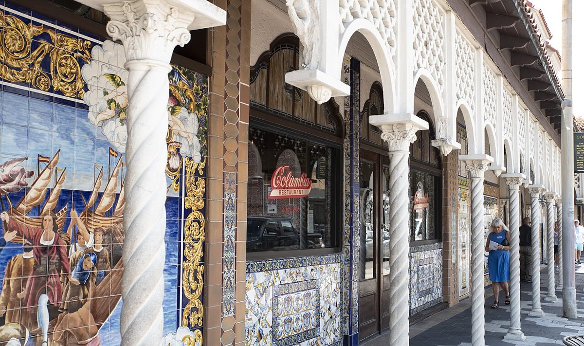 the historic tiled exterior of the Columbia Restaurant in Ybor City, Tampa