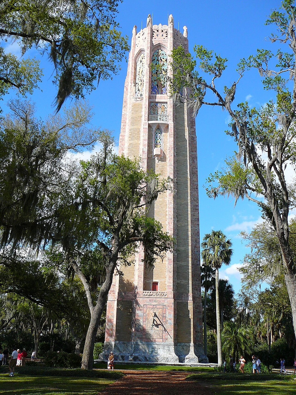 The marble and coquina carillon tower rising above the gardens at Bok Tower Gardens