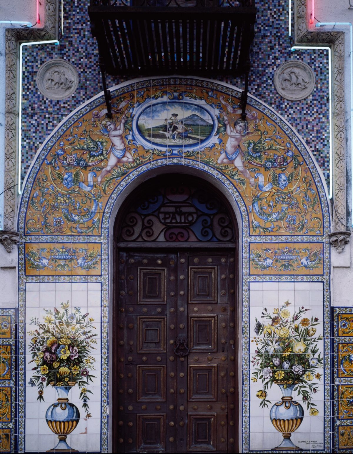 The historic Columbia Restaurant building with its tiled courtyard in Ybor City